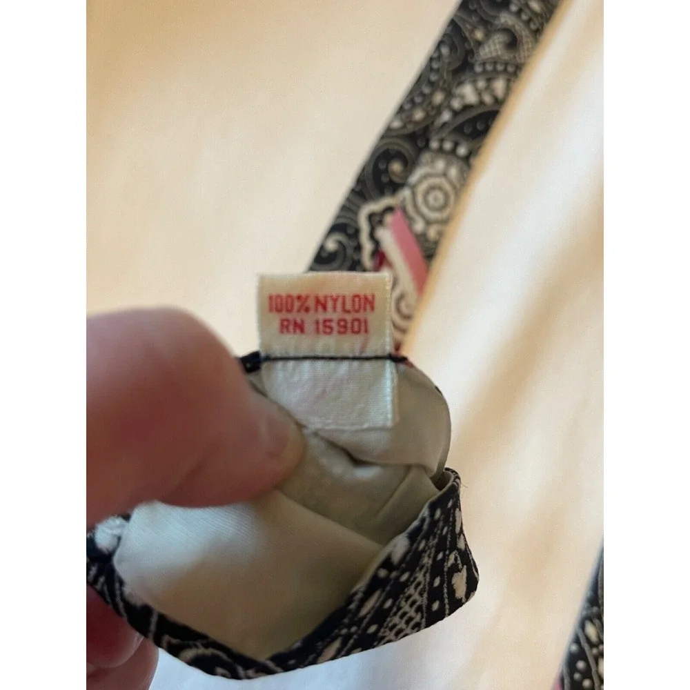 Neck Tie Qiana‎ Nylon- pink, white, navy, red From May Co. Very Unique Pattern!